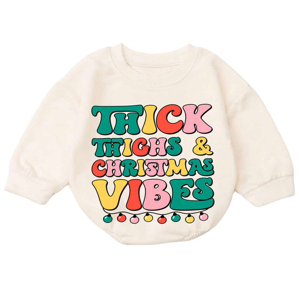 Thick Thighs and Christmas Vibes Baby Romper, Retro Christmas Romper, Funny Toddler Holiday Outfit, Cute Xmas Gift — product view 7