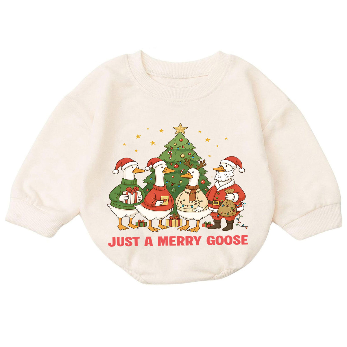 Just a Merry Goose Baby Romper, Christmas Goose Family Outfit, Funny Toddler Holiday Romper, Cute 1st Christmas Gift — product view 7