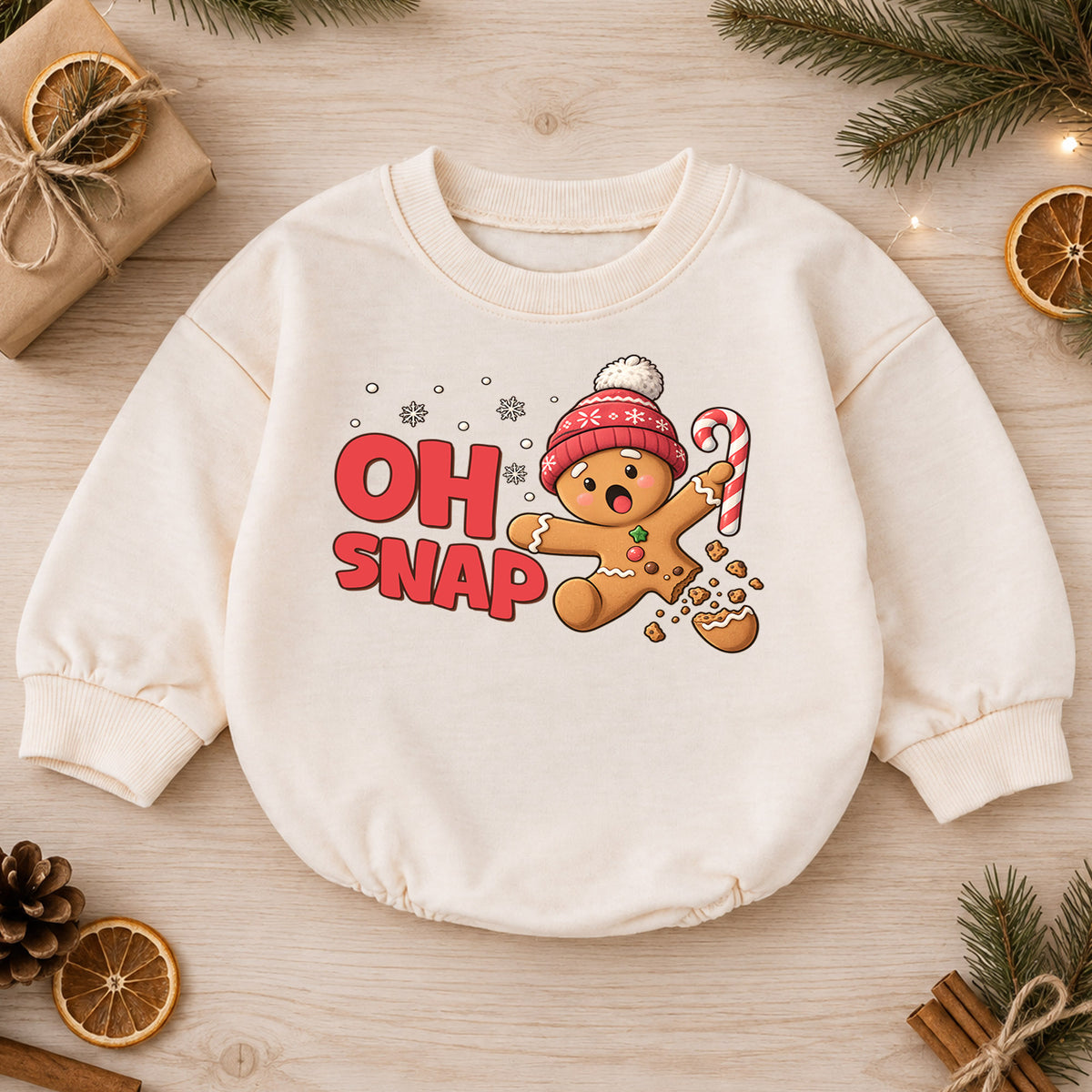 Oh Snap Gingerbread Baby Romper, Funny Christmas Cookie Romper, Toddler Holiday Outfit, Gingerbread Xmas Gift for Baby — product view 1