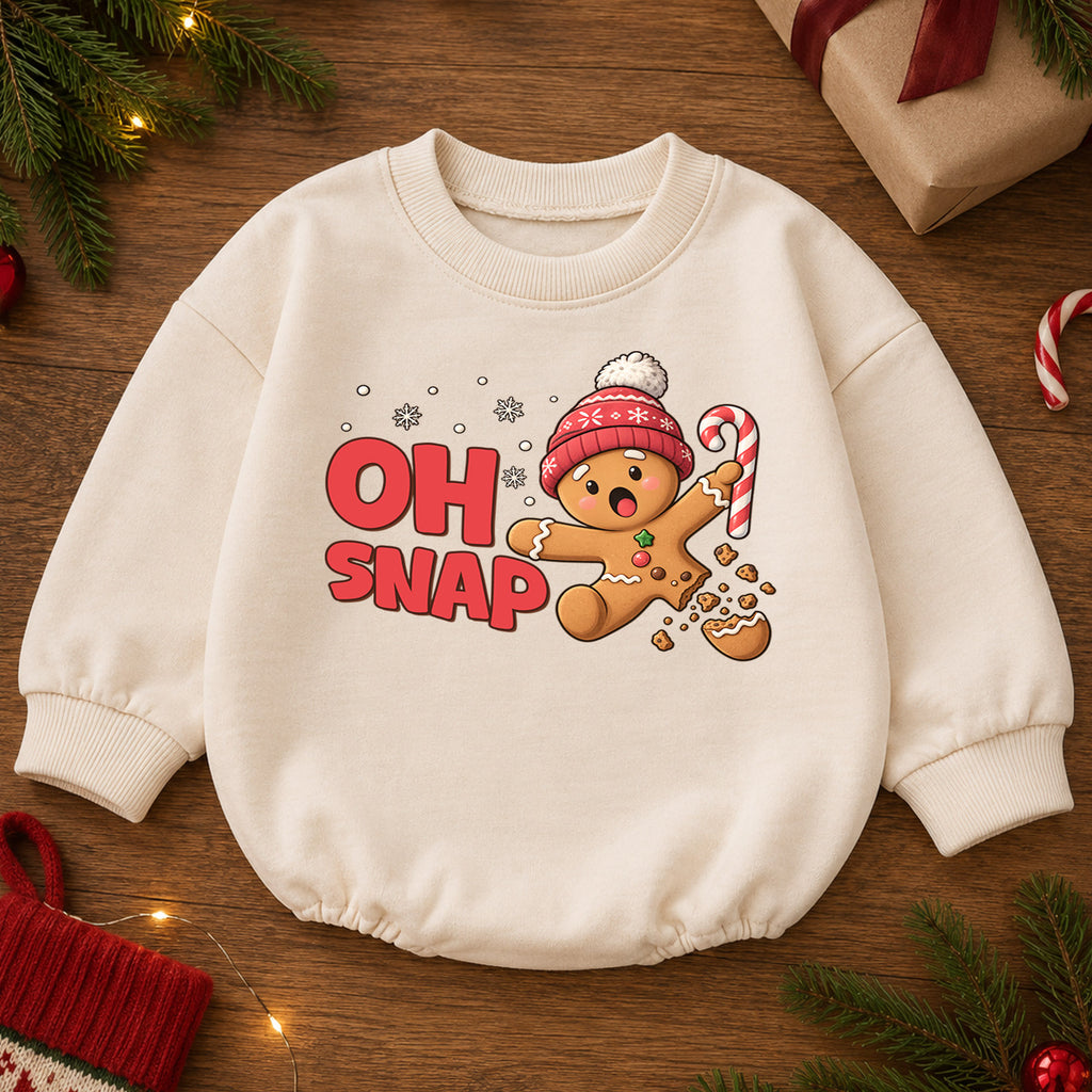 Oh Snap Gingerbread Baby Romper, Funny Christmas Cookie Romper, Toddler Holiday Outfit, Gingerbread Xmas Gift for Baby — product view 2