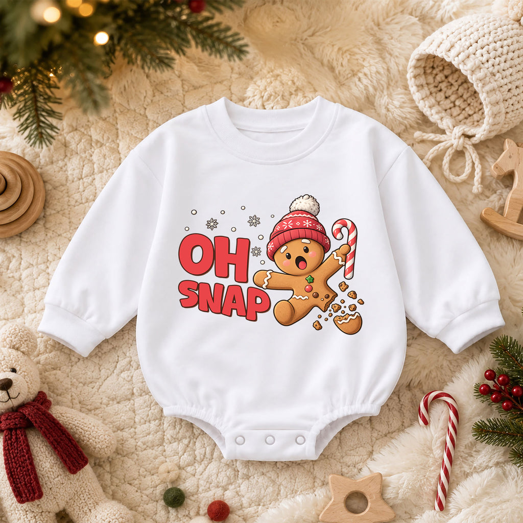 Oh Snap Gingerbread Baby Romper, Funny Christmas Cookie Romper, Toddler Holiday Outfit, Gingerbread Xmas Gift for Baby — product view 3