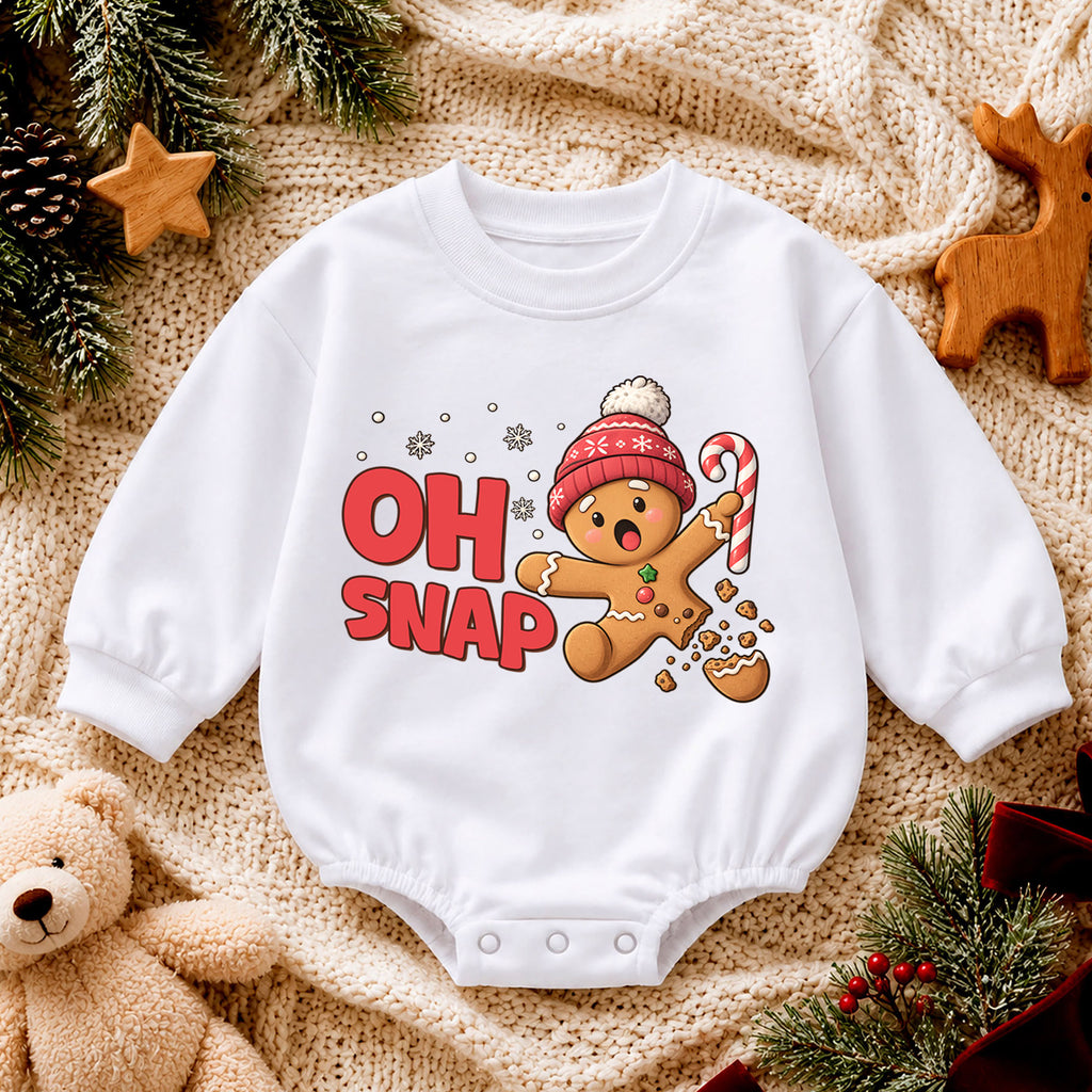 Oh Snap Gingerbread Baby Romper, Funny Christmas Cookie Romper, Toddler Holiday Outfit, Gingerbread Xmas Gift for Baby — product view 4