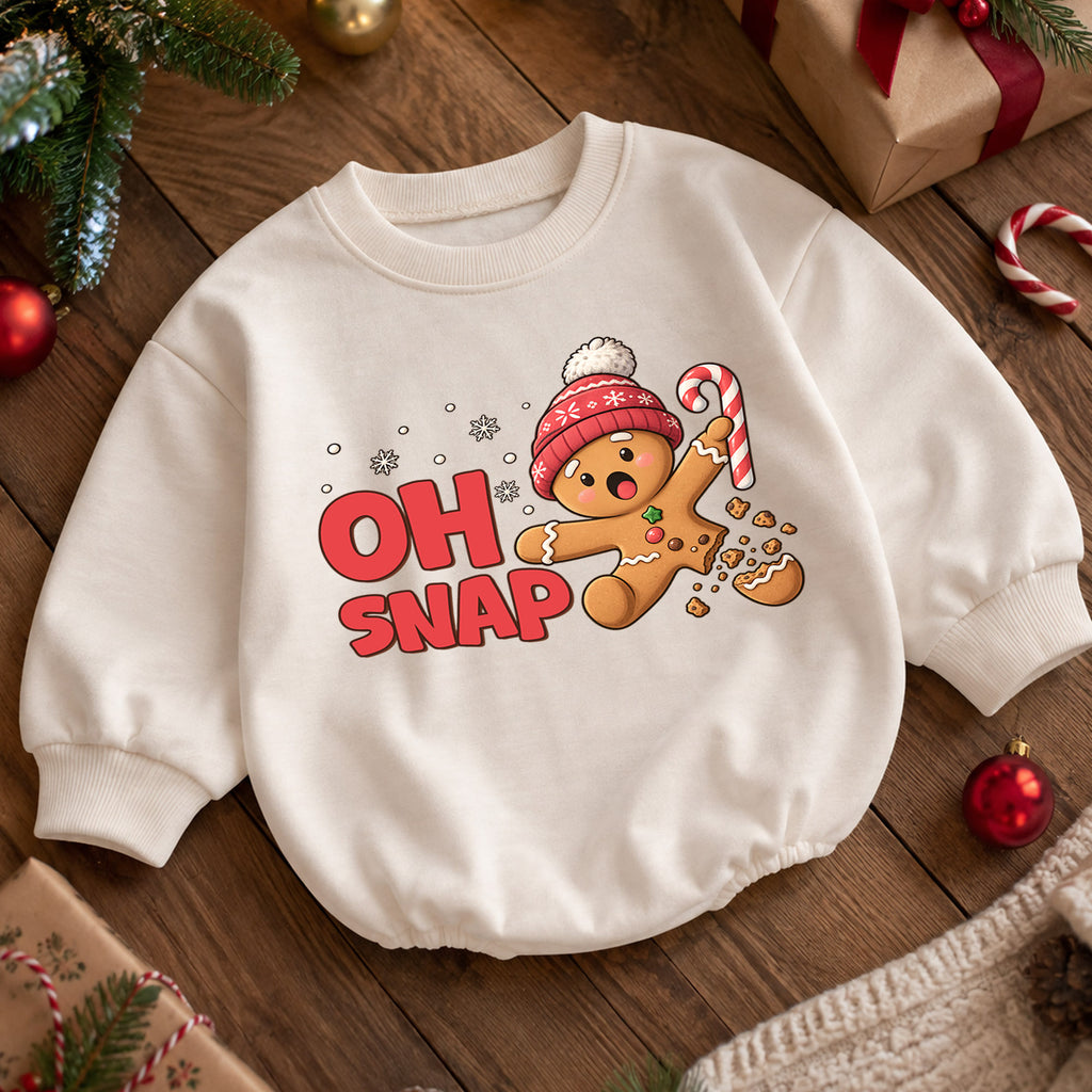 Oh Snap Gingerbread Baby Romper, Funny Christmas Cookie Romper, Toddler Holiday Outfit, Gingerbread Xmas Gift for Baby — product view 5