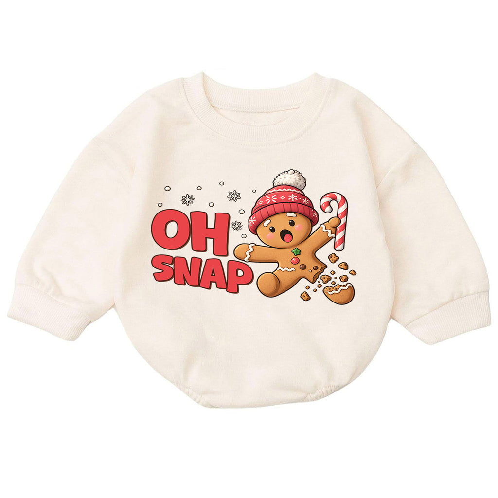 Oh Snap Gingerbread Baby Romper, Funny Christmas Cookie Romper, Toddler Holiday Outfit, Gingerbread Xmas Gift for Baby — product view 7