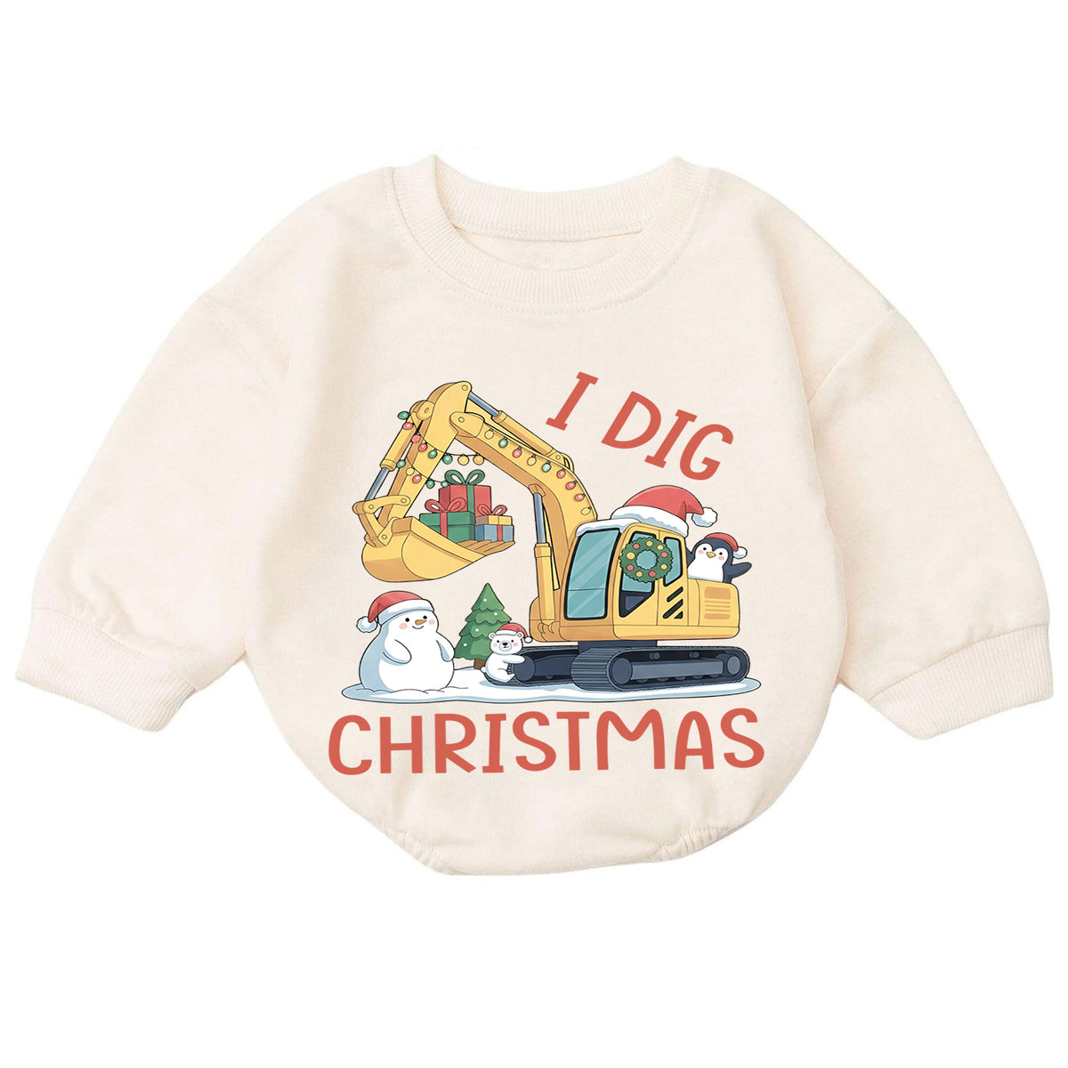 I Dig Christmas Baby Romper, Excavator Snowman Holiday Outfit, Construction Toddler Romper, Cute 1st Christmas Gift — product view 7