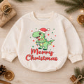 Dinosaur Christmas Baby Outfit, Cute T Rex Holiday Romper, Baby Christmas Outfit, Toddler Boy Xmas Romper, Christmas Baby Gift — product view 1