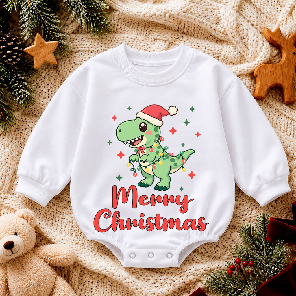 Dinosaur Christmas Baby Outfit, Cute T Rex Holiday Romper, Baby Christmas Outfit, Toddler Boy Xmas Romper, Christmas Baby Gift — product view 4