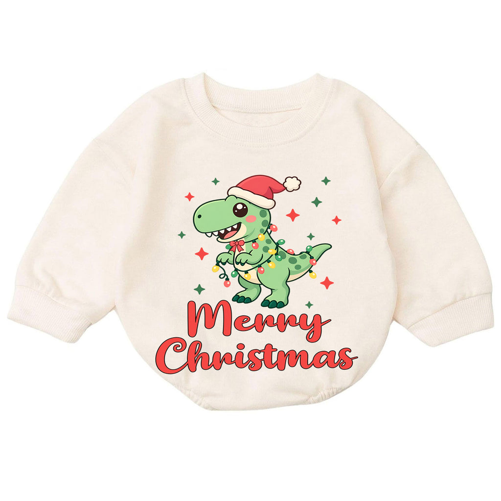 Dinosaur Christmas Baby Outfit, Cute T Rex Holiday Romper, Baby Christmas Outfit, Toddler Boy Xmas Romper, Christmas Baby Gift — product view 7
