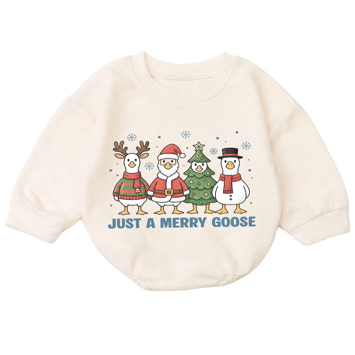 Just a Merry Goose Baby Romper, Christmas Goose Character Outfit, Funny Toddler Holiday Romper, 1st Christmas Gift — product view 7