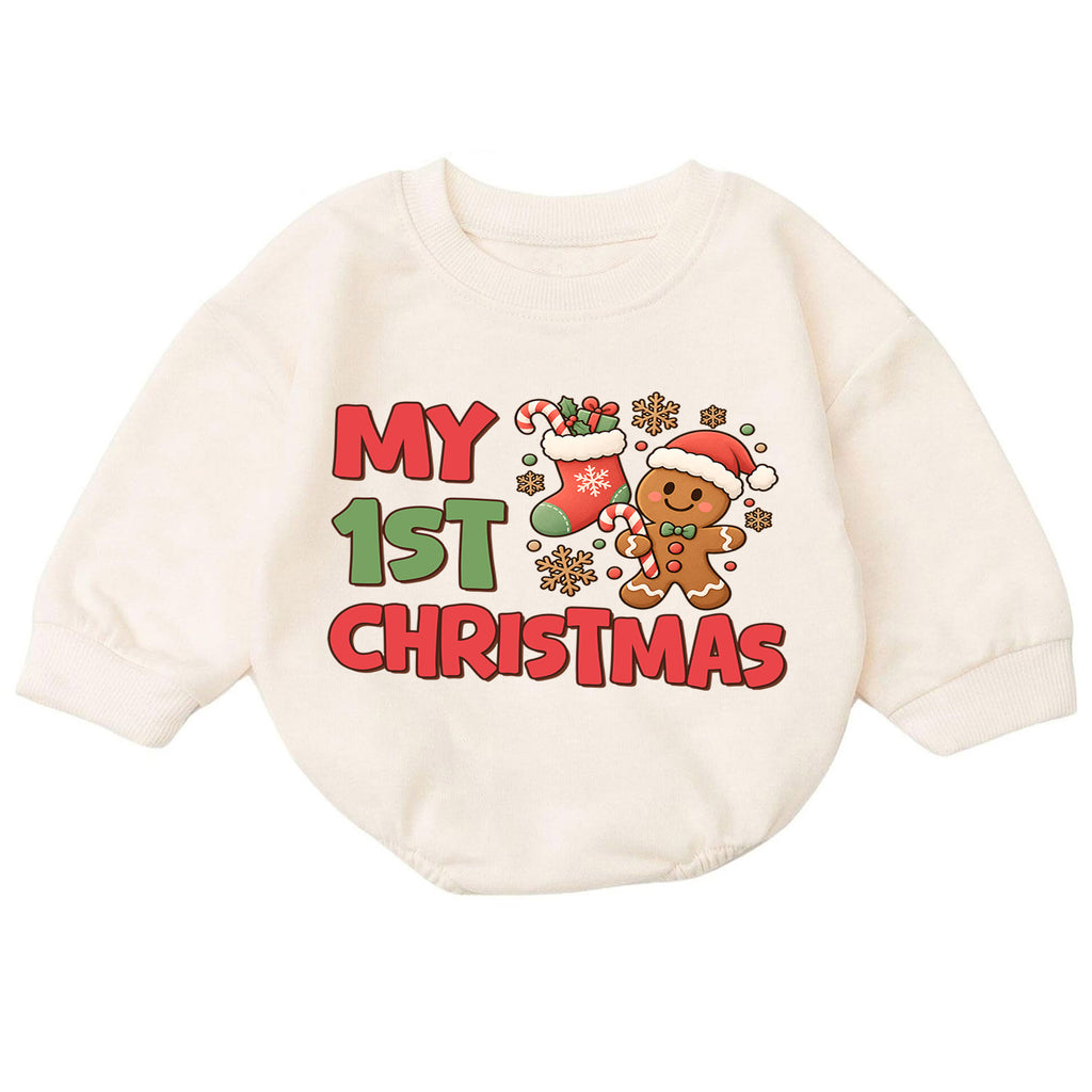 My 1st Christmas Gingerbread Baby Romper, Cute Christmas Cookie Romper, Baby First Xmas Outfit, Holiday Keepsake Gift — product view 7