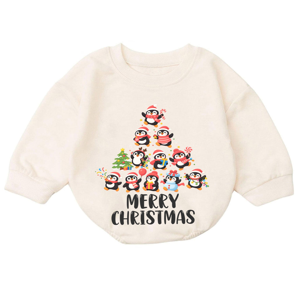 Merry Christmas Penguin Baby Romper, Cute Penguin Holiday Romper, Toddler Christmas Outfit, Winter Xmas Gift for Baby — product view 7