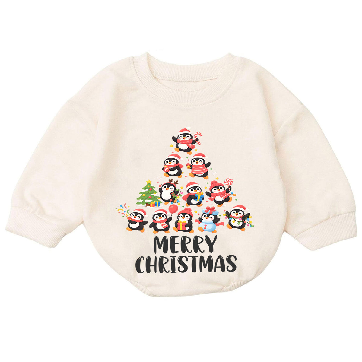 Merry Christmas Penguin Baby Romper, Cute Penguin Holiday Romper, Toddler Christmas Outfit, Winter Xmas Gift for Baby — product view 7