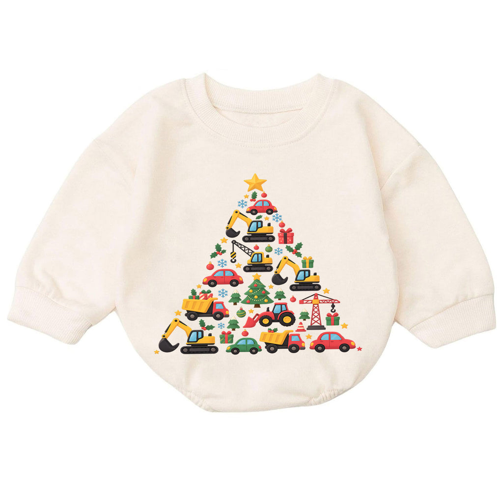Construction Christmas Baby Outfit, Excavator Truck Christmas Tree Romper, Toddler Boy Holiday Romper, Xmas Baby Gift — product view 7