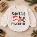 Santas Favourite Baby Romper, Cute Santa and Reindeer Christmas Romper, Toddler Holiday Outfit, Xmas Gift for Baby — product view 1