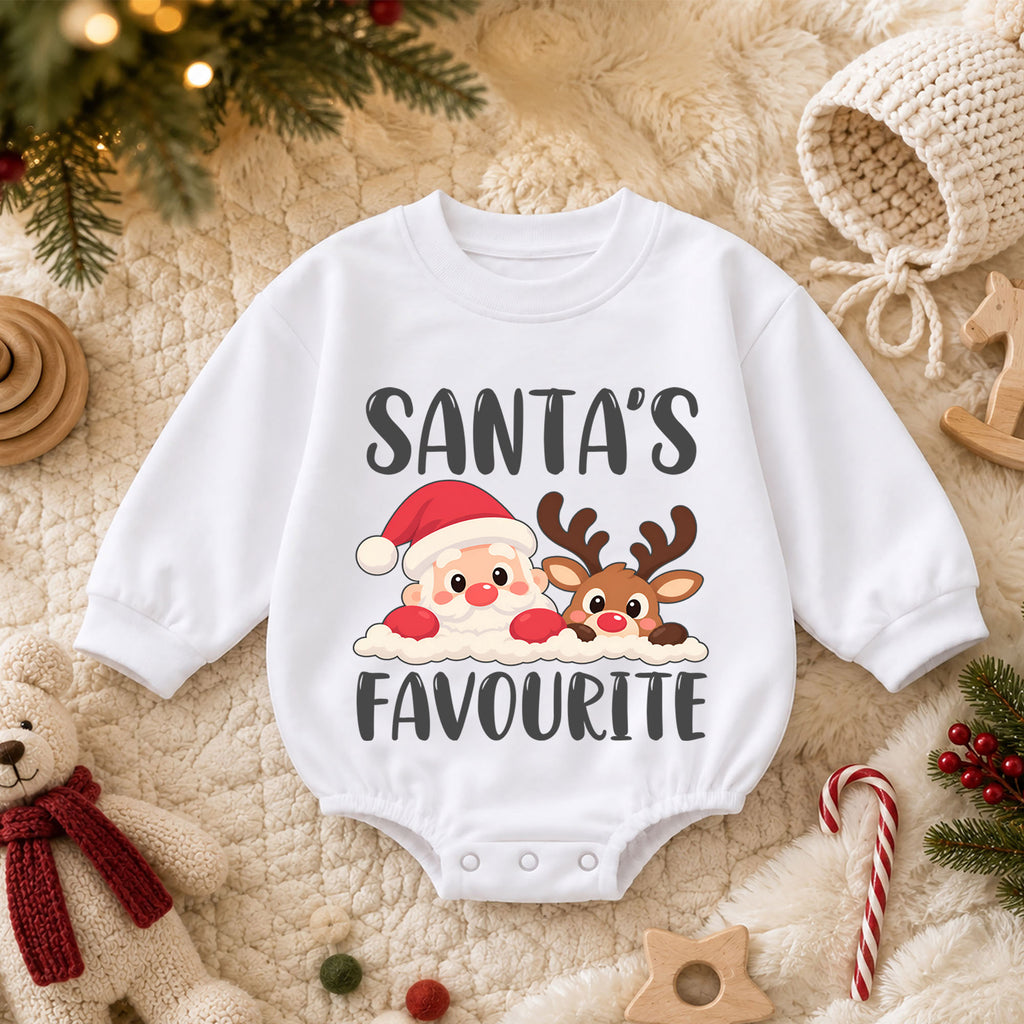 Santas Favourite Baby Romper, Cute Santa and Reindeer Christmas Romper, Toddler Holiday Outfit, Xmas Gift for Baby — product view 3