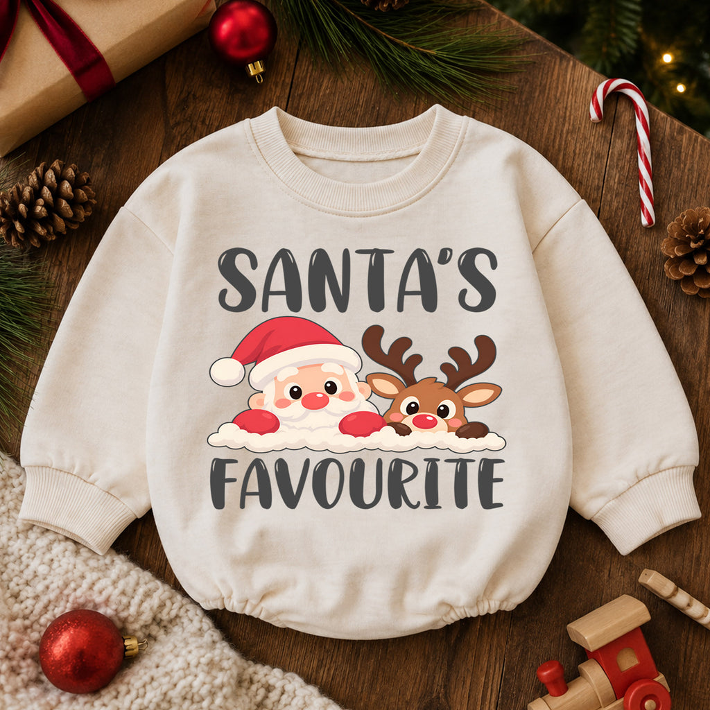 Santas Favourite Baby Romper, Cute Santa and Reindeer Christmas Romper, Toddler Holiday Outfit, Xmas Gift for Baby — product view 6