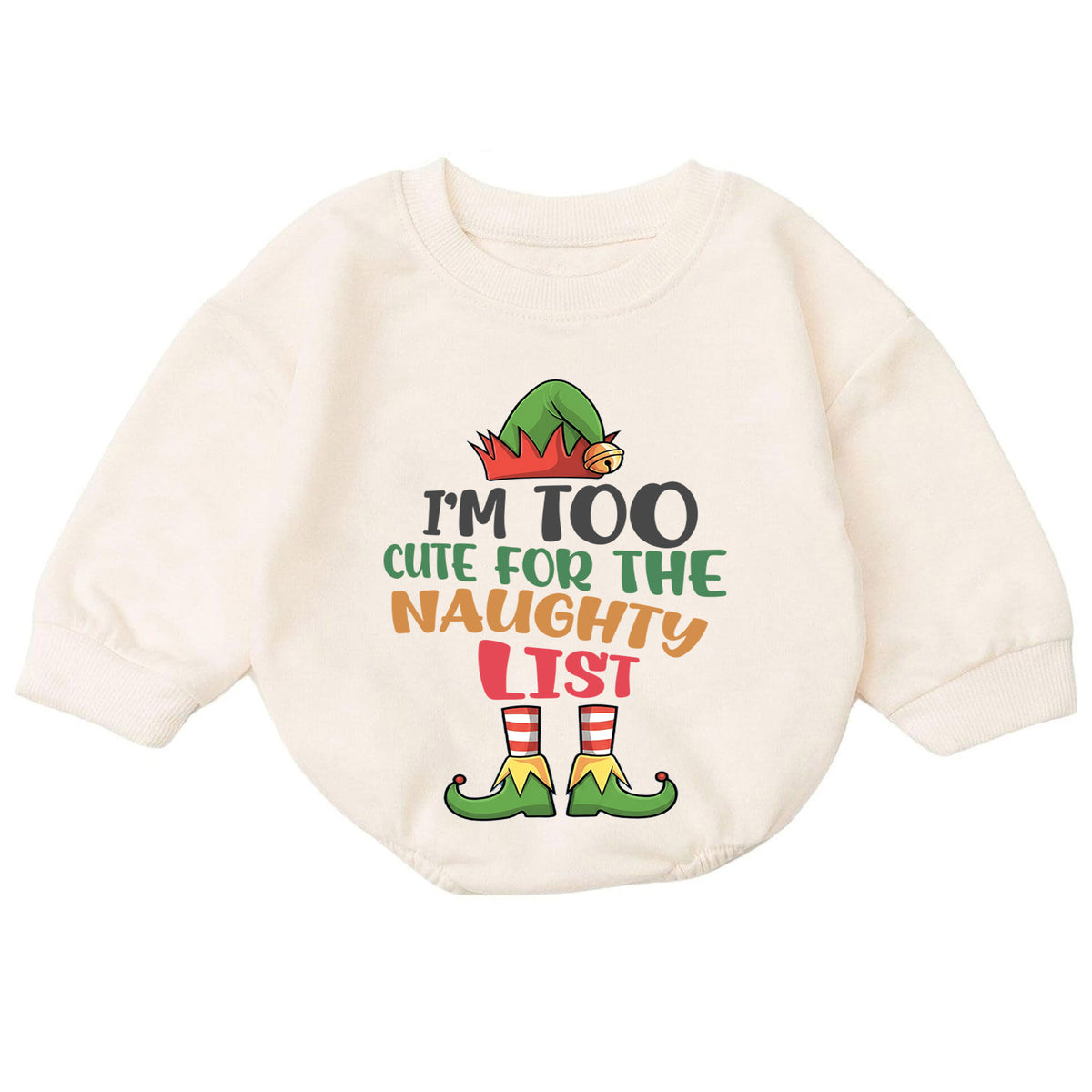 Im Too Cute for the Naughty List Baby Romper, Funny Elf Christmas Romper, Toddler Holiday Outfit, Cute Xmas Gift — product view 7