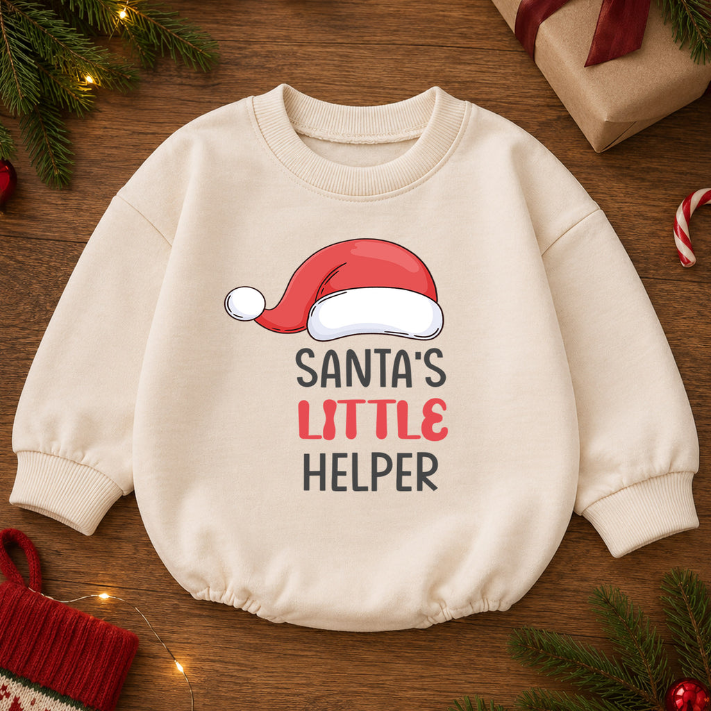 Santas Little Helper Baby Romper, Cute Santa Hat Christmas Romper, Toddler Holiday Outfit, Baby Xmas Gift for Baby — product view 2