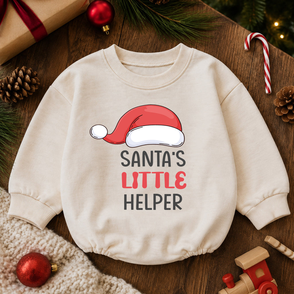 Santas Little Helper Baby Romper, Cute Santa Hat Christmas Romper, Toddler Holiday Outfit, Baby Xmas Gift for Baby — product view 6