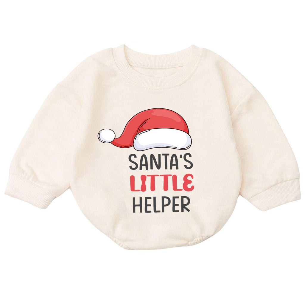 Santas Little Helper Baby Romper, Cute Santa Hat Christmas Romper, Toddler Holiday Outfit, Baby Xmas Gift for Baby — product view 7