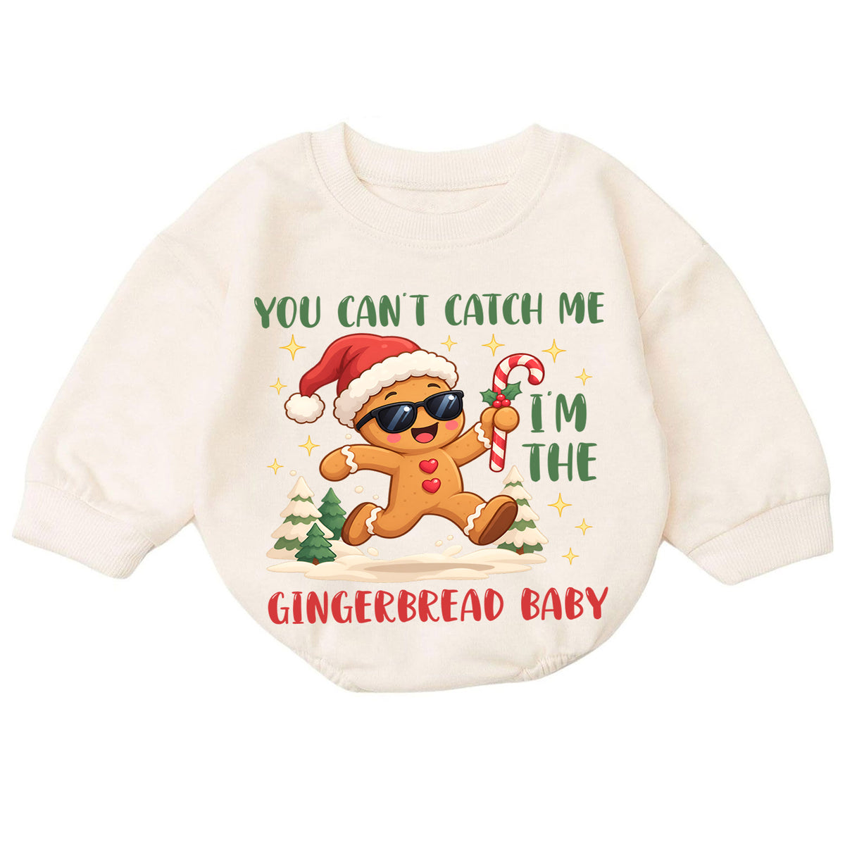 Gingerbread Baby Christmas Romper, You Can't Catch Me Holiday Romper, Funny Toddler Xmas Outfit, Cute Cookie Gift — product view 7