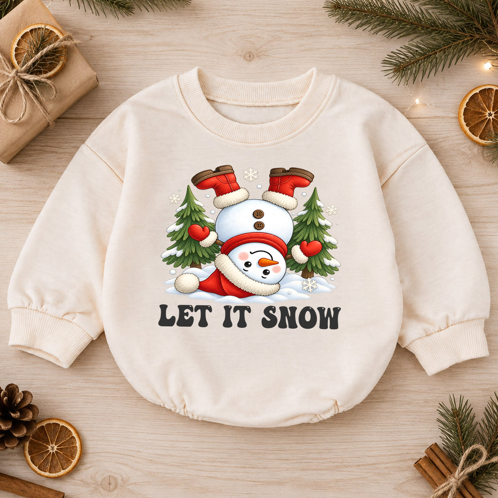 Let It Snow Baby Romper, Funny Snowman Christmas Romper, Toddler Winter Holiday Outfit, Cute Xmas Gift for Baby — product view 1