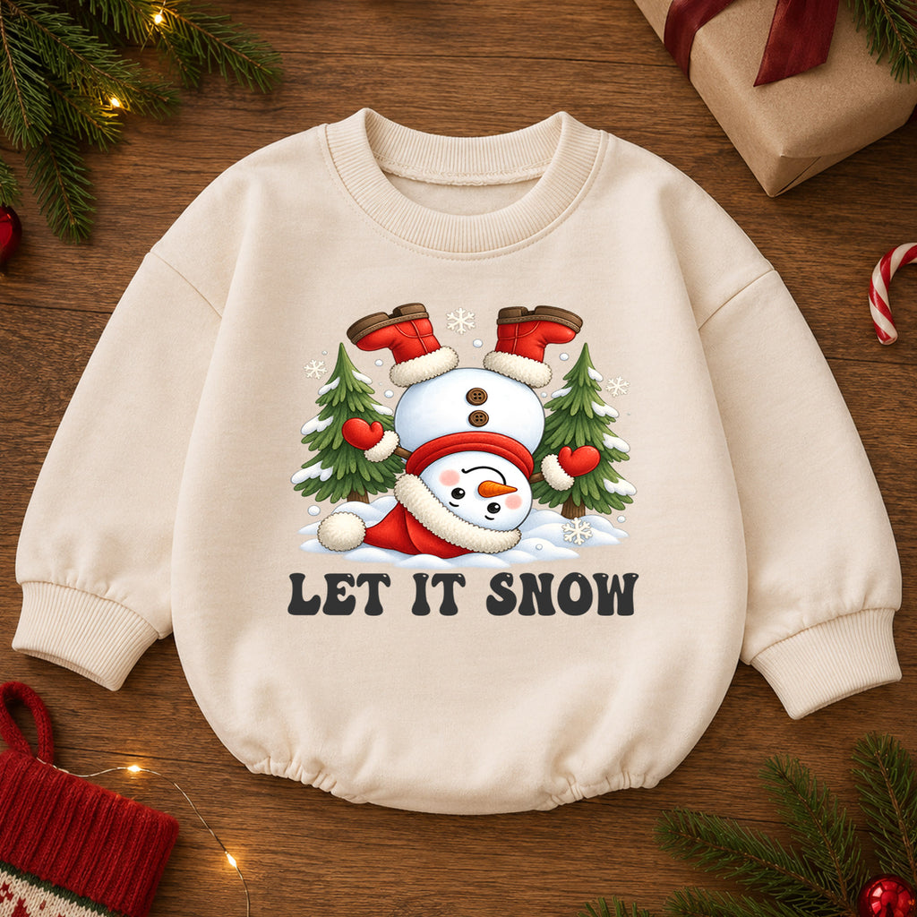 Let It Snow Baby Romper, Funny Snowman Christmas Romper, Toddler Winter Holiday Outfit, Cute Xmas Gift for Baby — product view 2