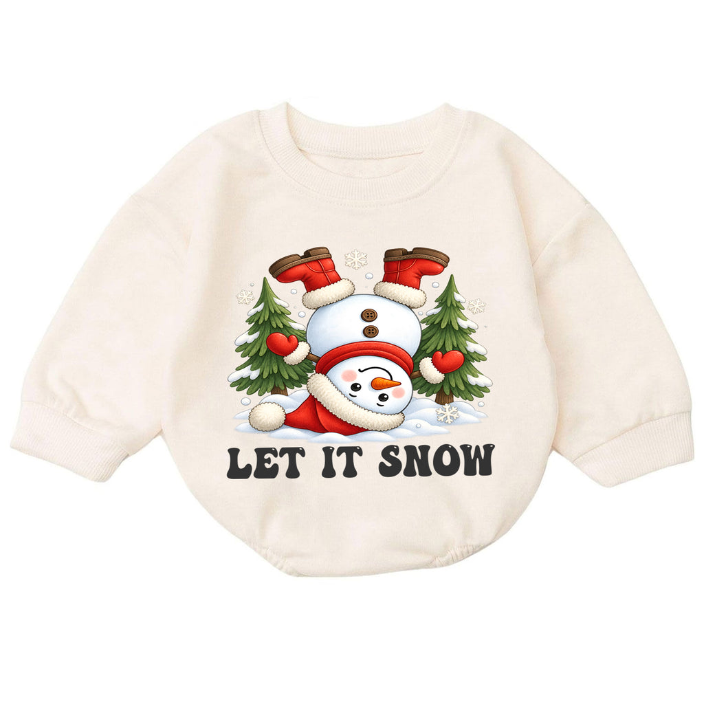 Let It Snow Baby Romper, Funny Snowman Christmas Romper, Toddler Winter Holiday Outfit, Cute Xmas Gift for Baby — product view 7