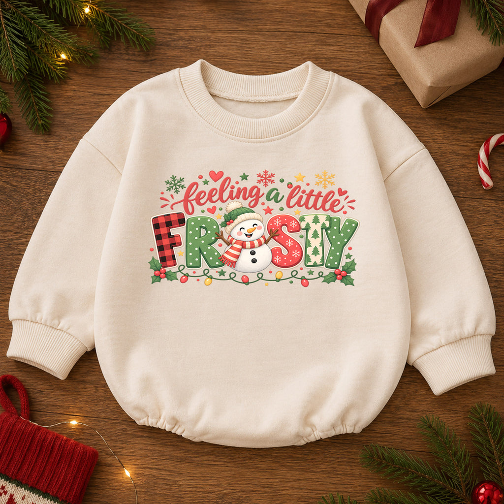 Feeling a Little Frosty Baby Romper, Cute Snowman Christmas Outfit, Winter 1st Birthday Gift, Baby 1st Christmas Keepsake — product view 2