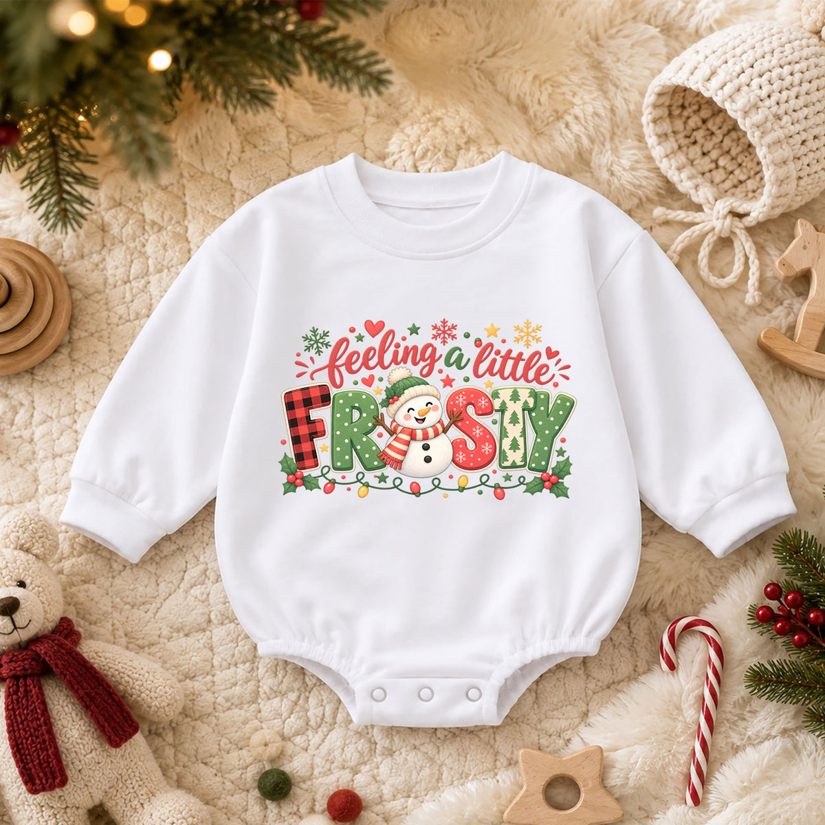 Feeling a Little Frosty Baby Romper, Cute Snowman Christmas Outfit, Winter 1st Birthday Gift, Baby 1st Christmas Keepsake — product view 3
