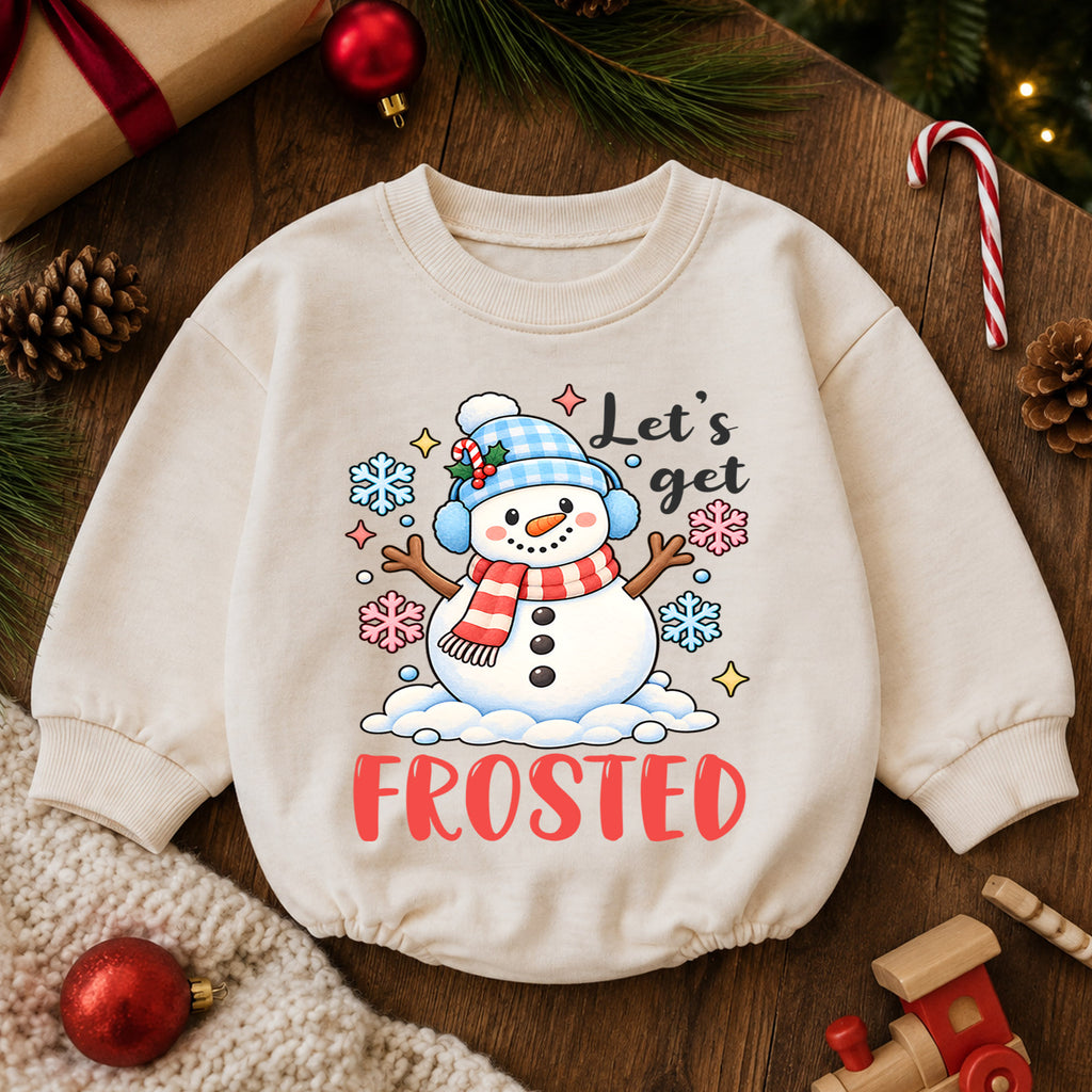 Let's Get Frosted Baby Romper, Cute Snowman Christmas Romper, Toddler Winter Holiday Outfit, Funny Xmas Gift for Baby — product view 6