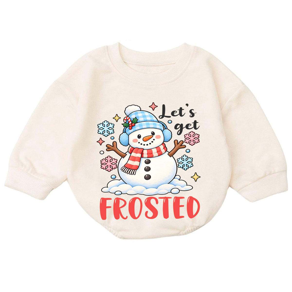 Let's Get Frosted Baby Romper, Cute Snowman Christmas Romper, Toddler Winter Holiday Outfit, Funny Xmas Gift for Baby — product view 7