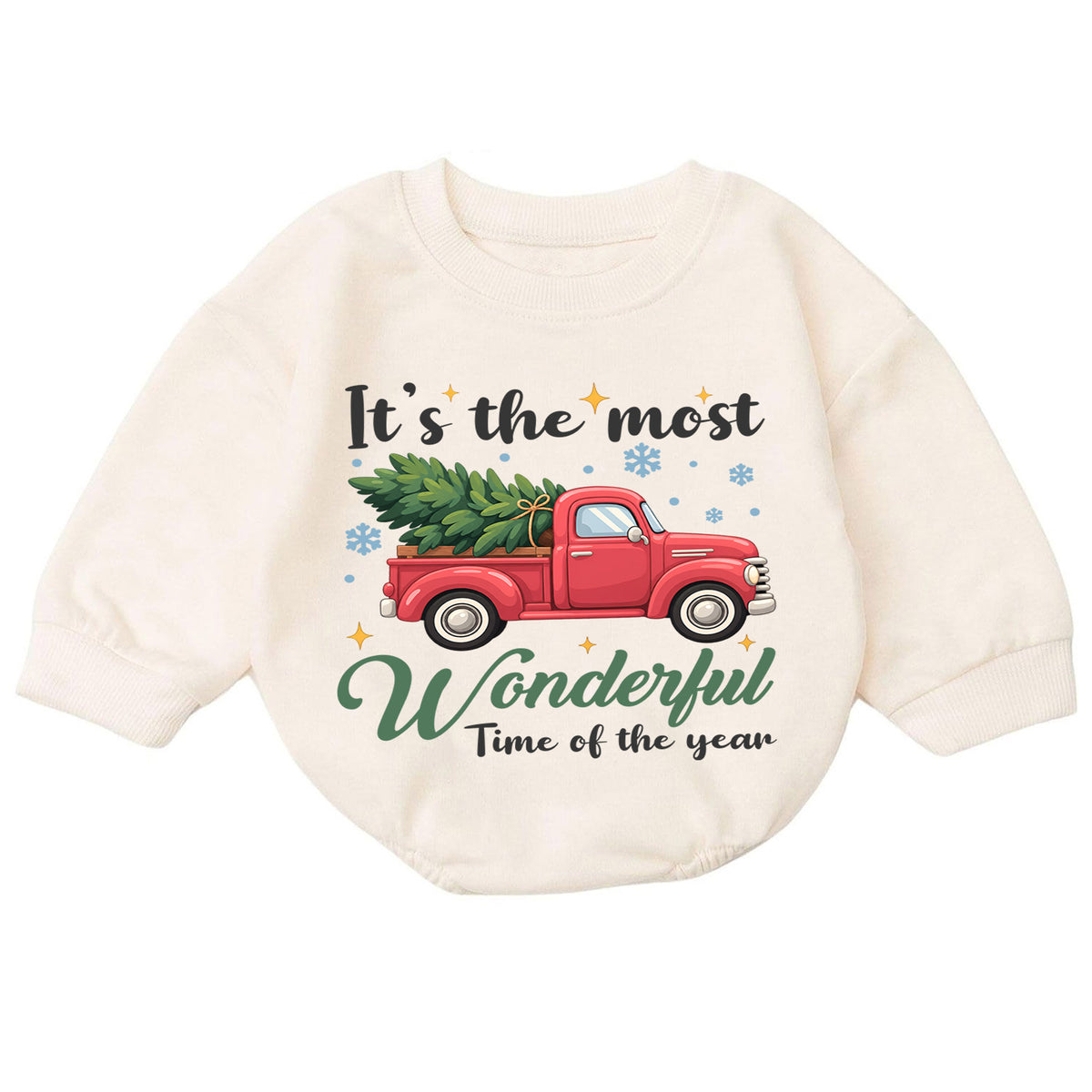 Most Wonderful Time Baby Romper, Red Truck Christmas Romper, Christmas Tree Holiday Outfit, Toddler Xmas Gift — product view 7