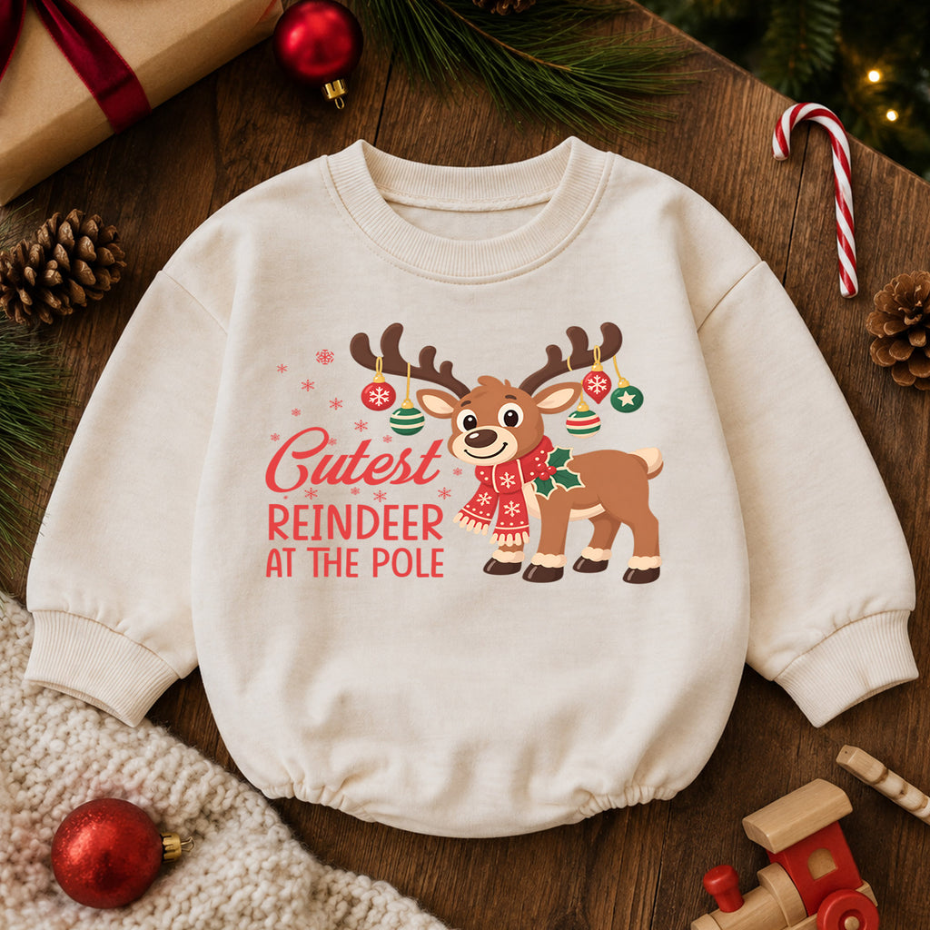 Cutest Reindeer at the Pole Baby Romper, Cute Reindeer Christmas Romper, Toddler Holiday Outfit, Xmas Gift for Baby — product view 6