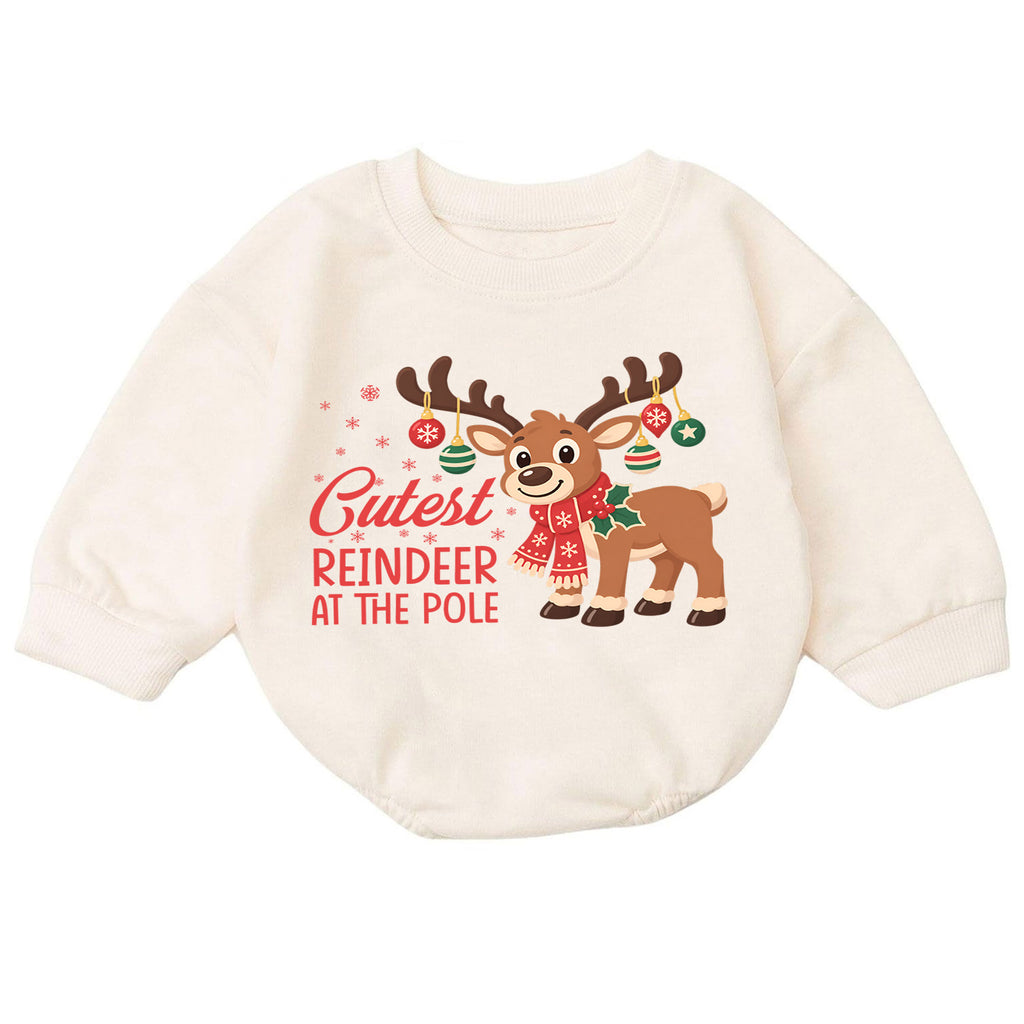 Cutest Reindeer at the Pole Baby Romper, Cute Reindeer Christmas Romper, Toddler Holiday Outfit, Xmas Gift for Baby — product view 7