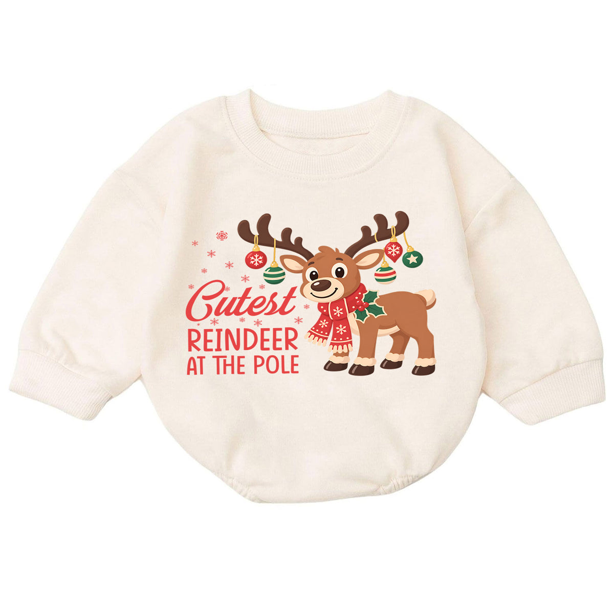 Cutest Reindeer at the Pole Baby Romper, Cute Reindeer Christmas Romper, Toddler Holiday Outfit, Xmas Gift for Baby — product view 7