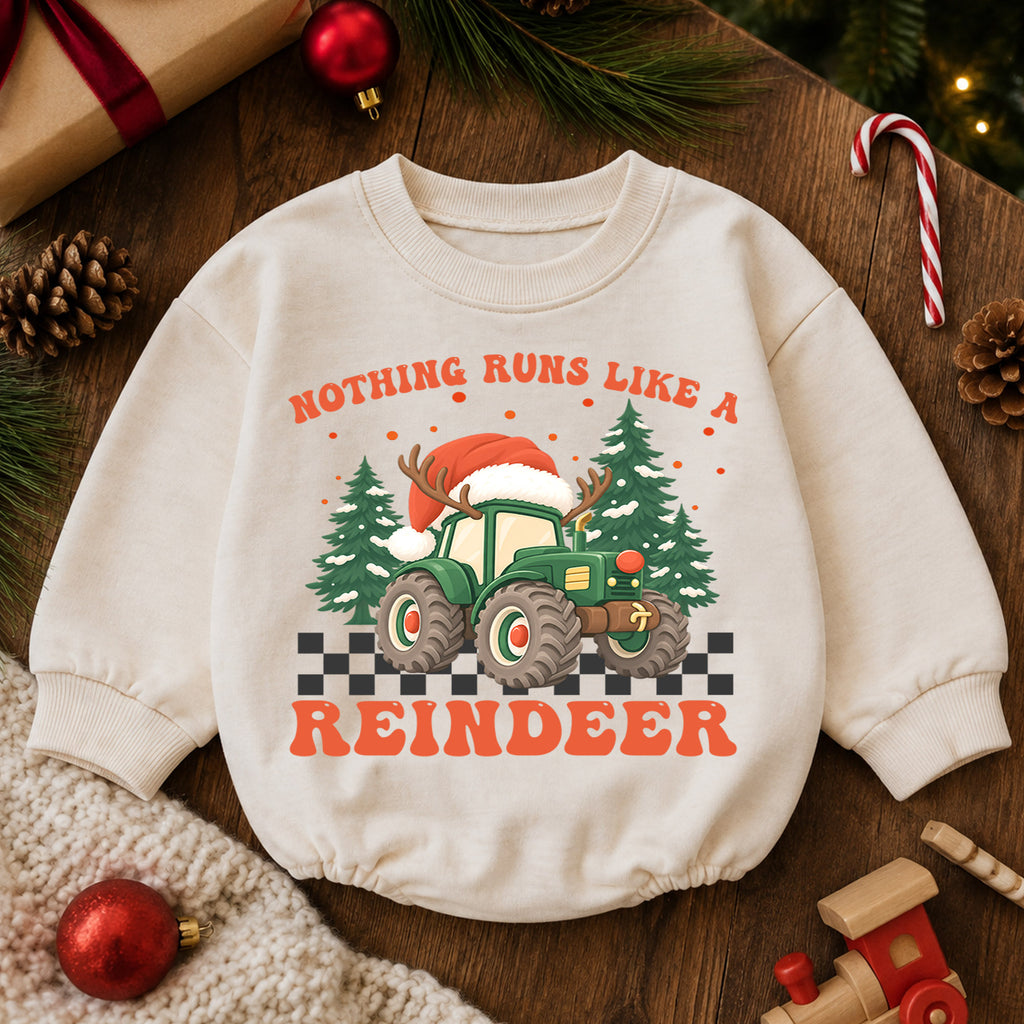 Christmas Tractor Baby Outfit, Nothing Runs Like a Reindeer Romper, Toddler Farm Xmas Romper, Baby Holiday Outfit, Christmas Gift — product view 6