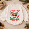 Coolest Reindeer at the Pole Baby Romper, Funny Reindeer Christmas Romper, Toddler Holiday Outfit, Xmas Gift for Baby — product view 1