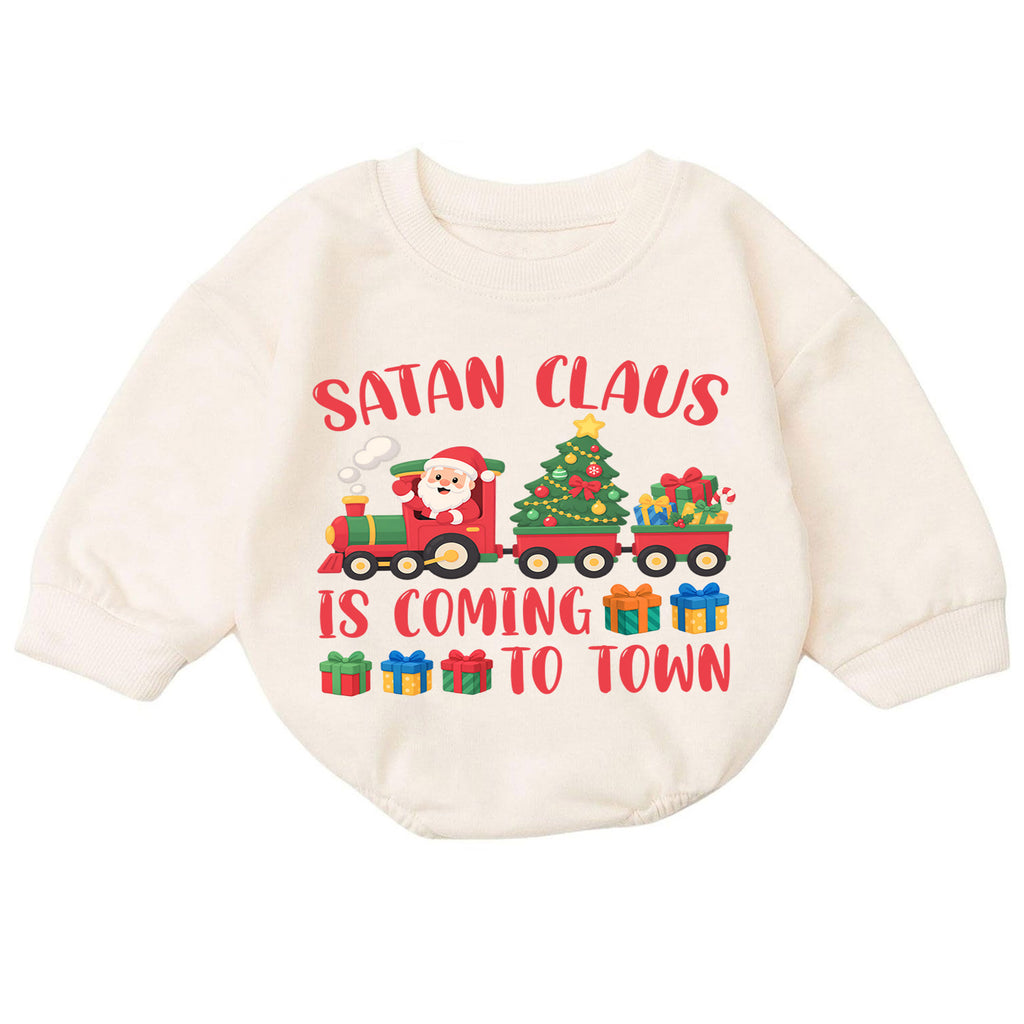 Santa Claus Is Coming to Town Baby Romper, Christmas Train Romper, Toddler Holiday Outfit, Cute Xmas Gift for Baby — product view 7