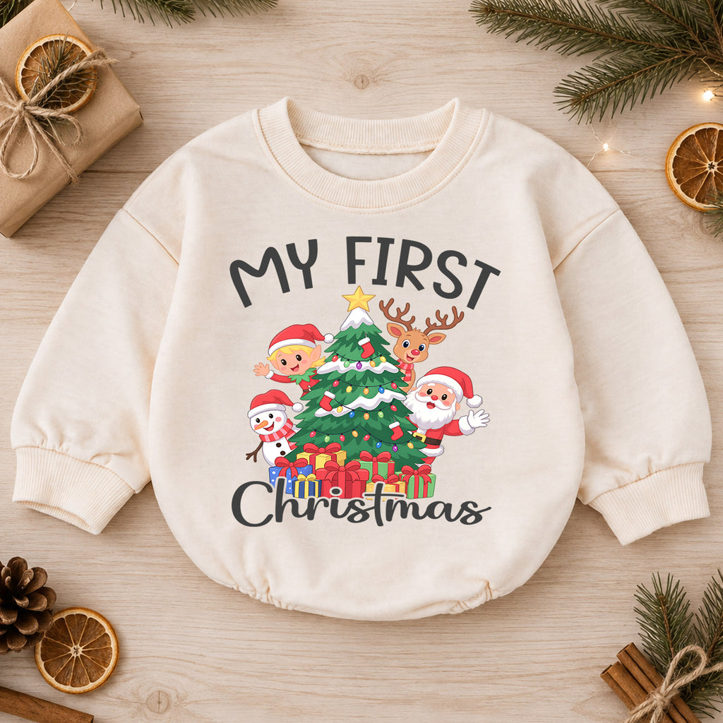 My First Christmas Baby Romper, Santa Reindeer Elf Snowman Outfit, Baby First Xmas Romper, Cute Christmas Gift — product view 1