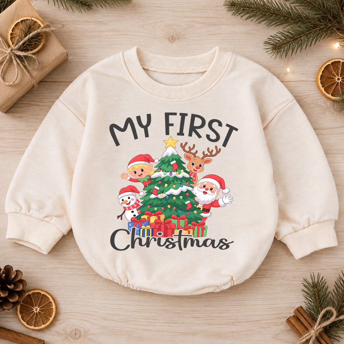My First Christmas Baby Romper, Santa Reindeer Elf Snowman Outfit, Baby First Xmas Romper, Cute Christmas Gift — product view 1