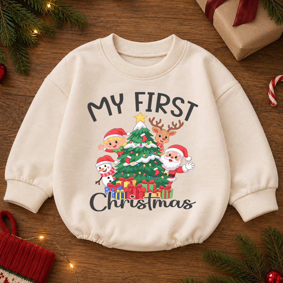 My First Christmas Baby Romper, Santa Reindeer Elf Snowman Outfit, Baby First Xmas Romper, Cute Christmas Gift — product view 2