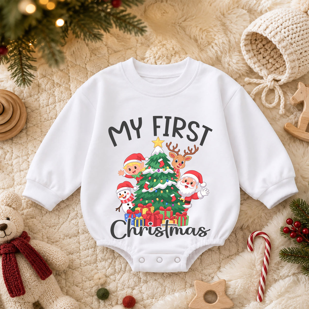 My First Christmas Baby Romper, Santa Reindeer Elf Snowman Outfit, Baby First Xmas Romper, Cute Christmas Gift — product view 3