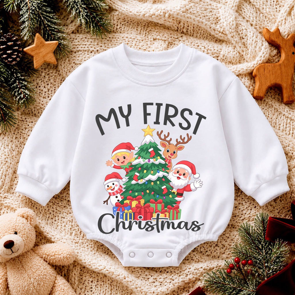 My First Christmas Baby Romper, Santa Reindeer Elf Snowman Outfit, Baby First Xmas Romper, Cute Christmas Gift — product view 4