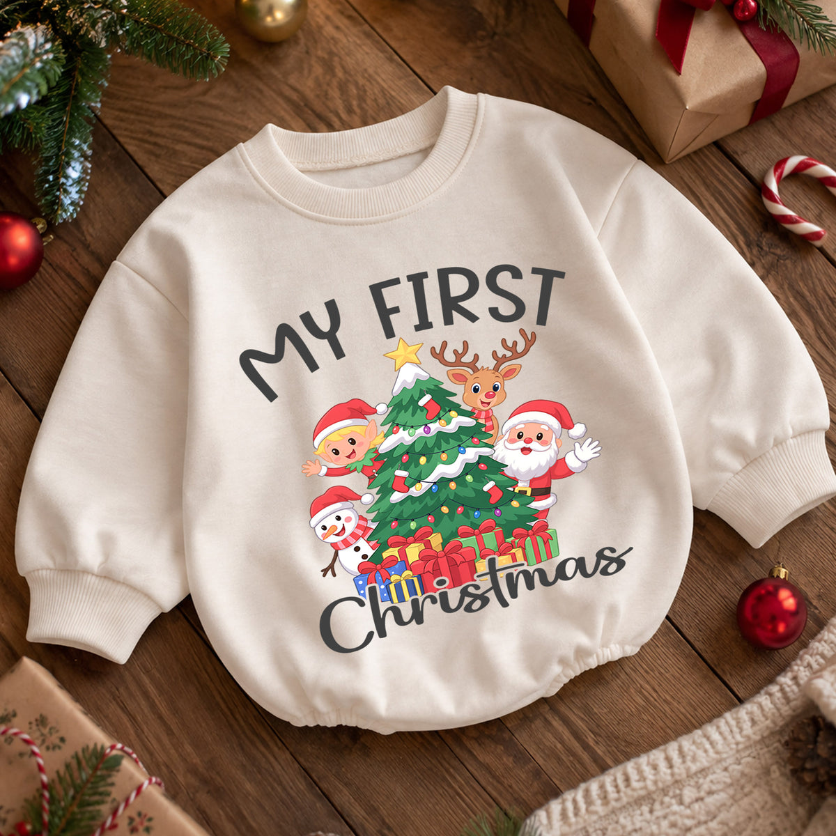 My First Christmas Baby Romper, Santa Reindeer Elf Snowman Outfit, Baby First Xmas Romper, Cute Christmas Gift — product view 5