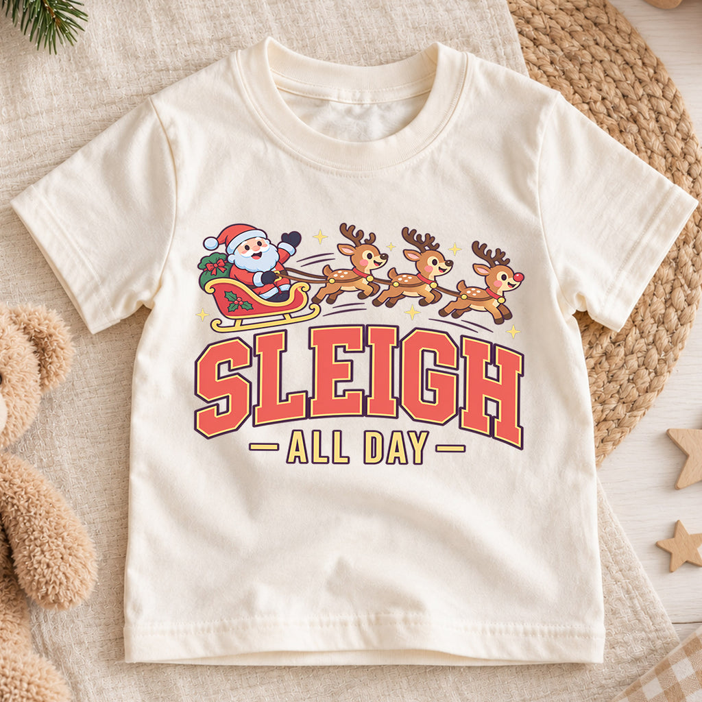 Sleigh All Day Shirt, Funny Santa Sleigh Reindeer Tee, Cute Merry Christmas Shirt, Festive Holiday Party Tee, Cute Reindeer Xmas Shirt (138 ký tự) — product view 1