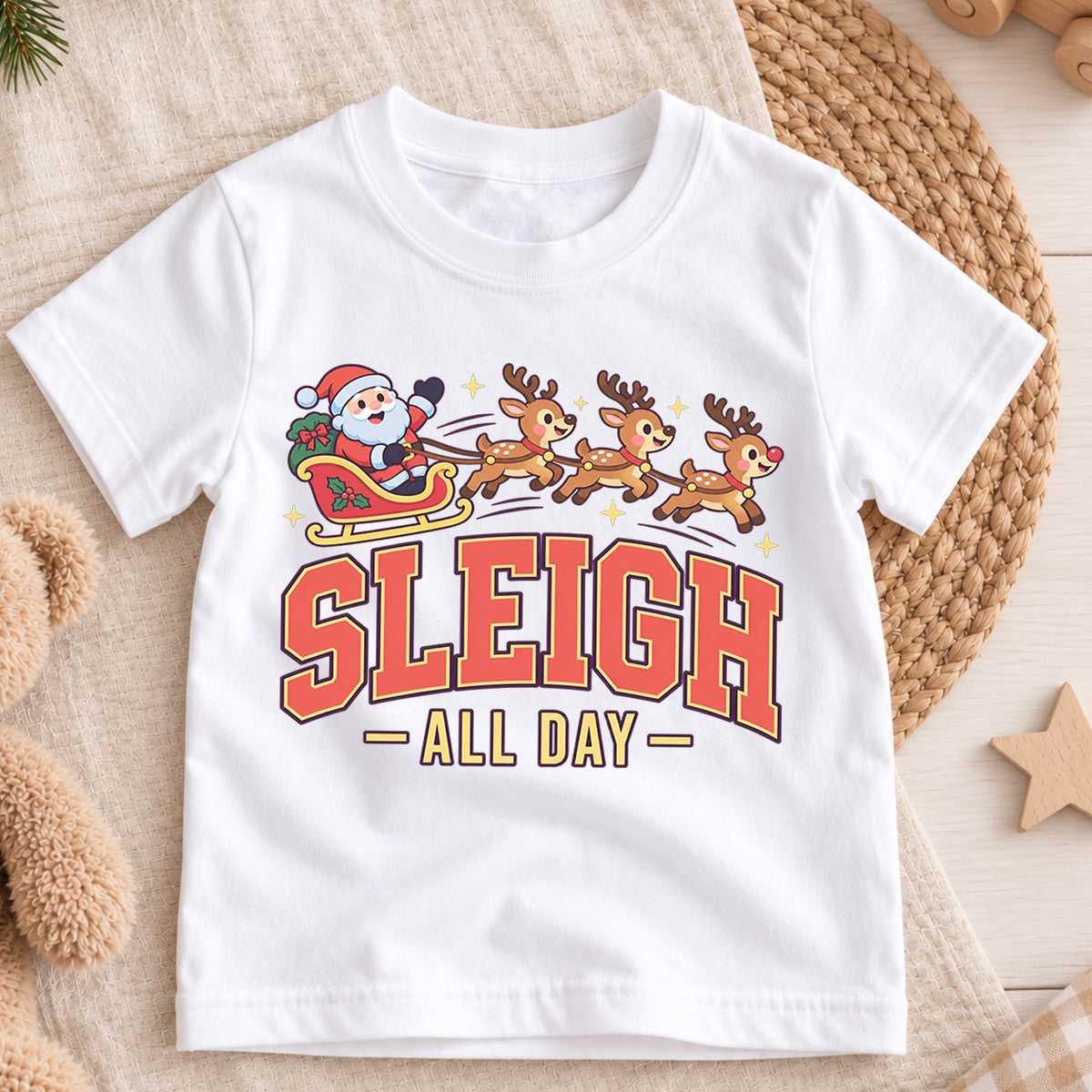Sleigh All Day Shirt, Funny Santa Sleigh Reindeer Tee, Cute Merry Christmas Shirt, Festive Holiday Party Tee, Cute Reindeer Xmas Shirt (138 ký tự) — product view 3