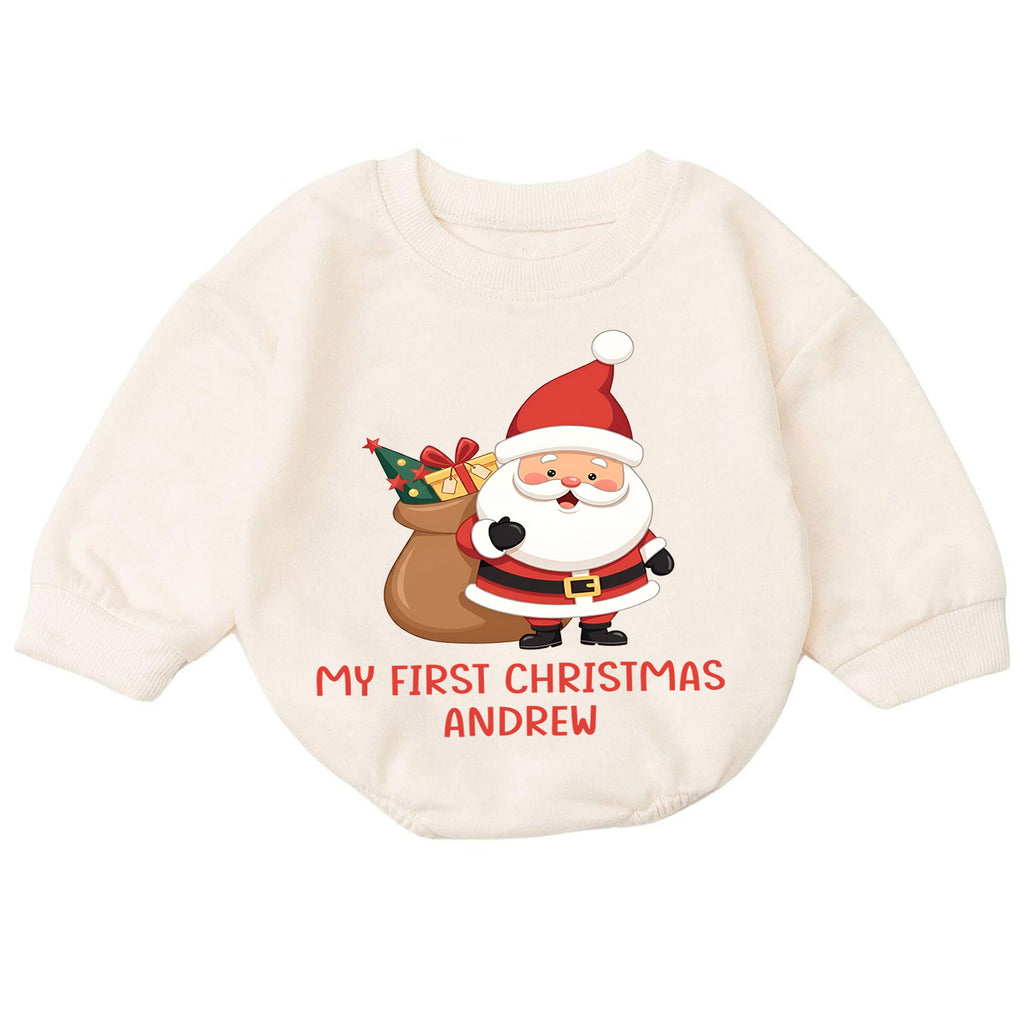 Personalized My First Christmas Baby Romper, Custom Name Santa Holiday Outfit, Cute 1st Christmas Keepsake Gift for Baby — product view 7