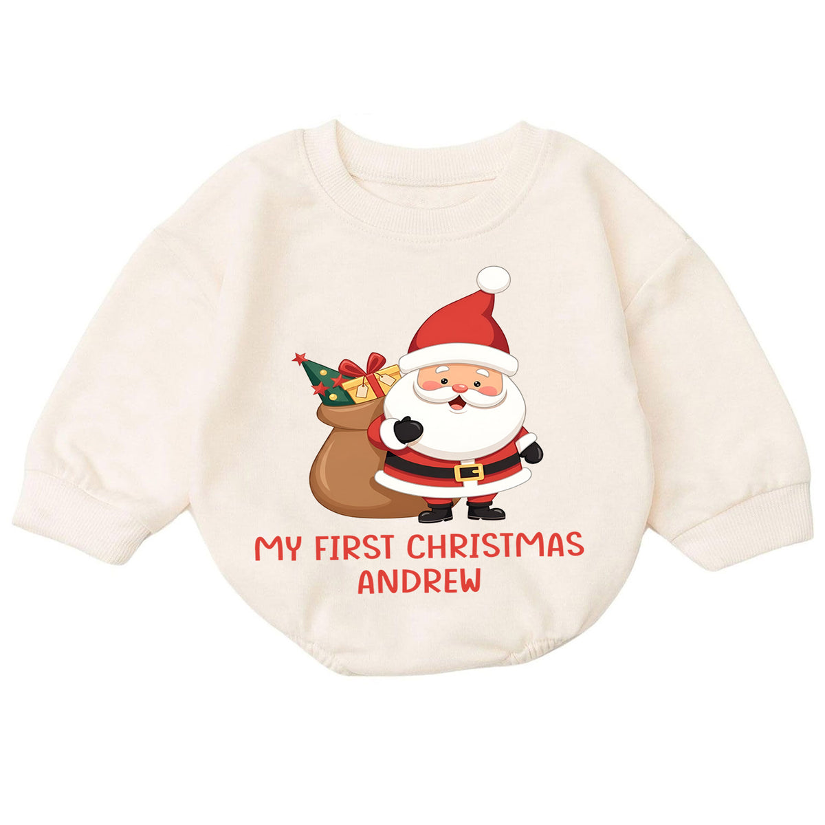 Personalized My First Christmas Baby Romper, Custom Name Santa Holiday Outfit, Cute 1st Christmas Keepsake Gift for Baby — product view 7