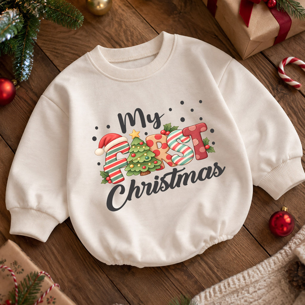 My First Christmas Baby Romper, Festive Letter Christmas Romper, Baby 1st Christmas & 1st Birthday Outfit, Holiday Keepsake Gift — product view 5